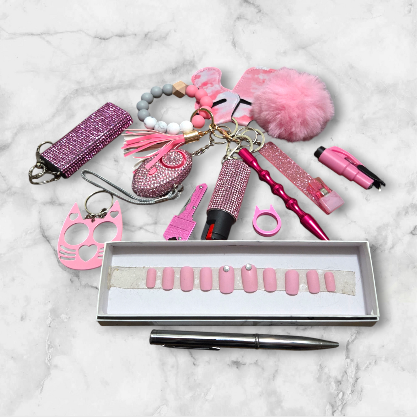 Simply Pink Super Safety Beaded Keychain