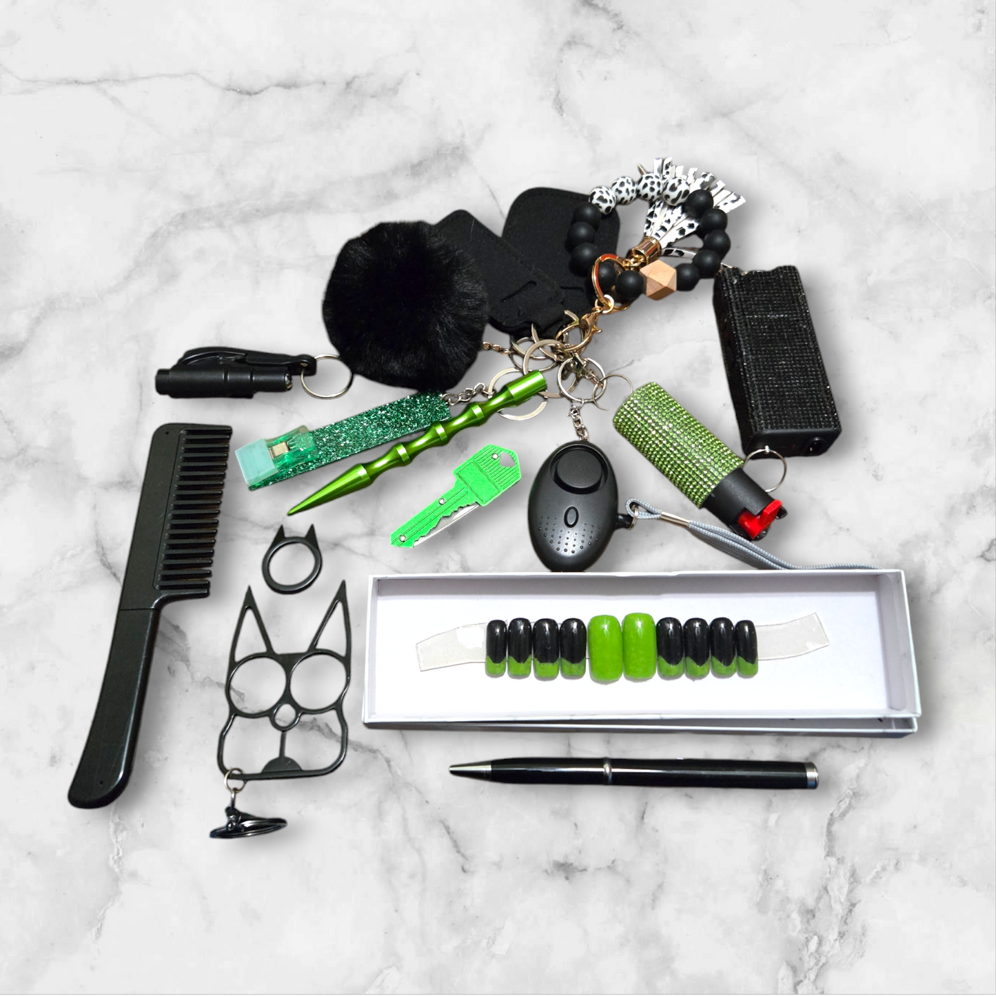 Glow In The Dark Green Super Safety Beaded Keychain