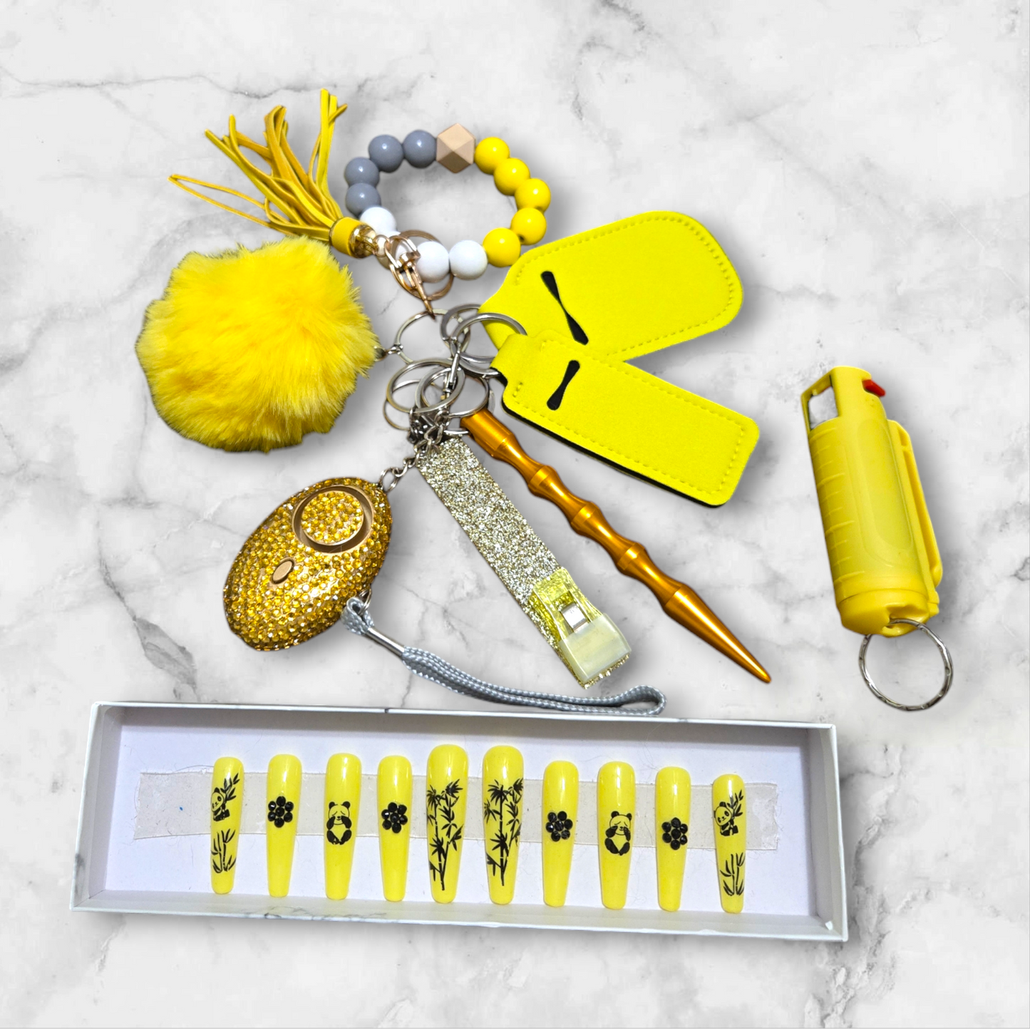 Yellow Panda Basic Beaded Keychain