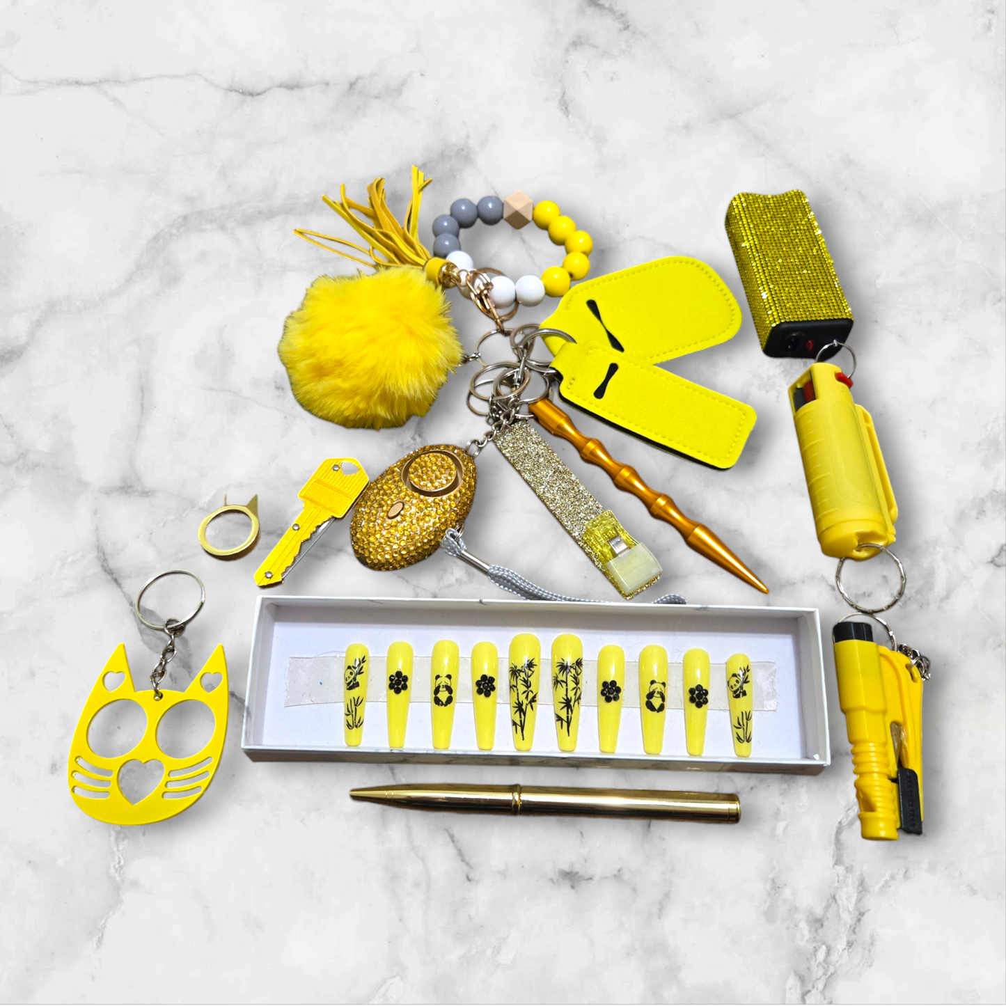 Yellow Pandas Super Safety Beaded Keychain