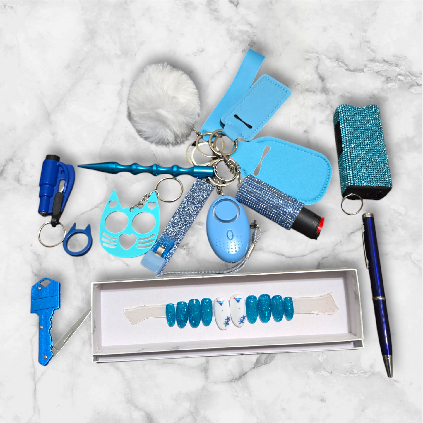 Blue Sparkly Margarita Super Safety Keychain